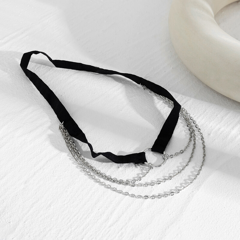 PuRui Punk Multilayer Metal Link Stehenná Noha Retiazka Gothic 2023 Dámske Šperky Čierna Elastická Páska Retiazka Na Telo Párty Dievčatá Cool Trendy