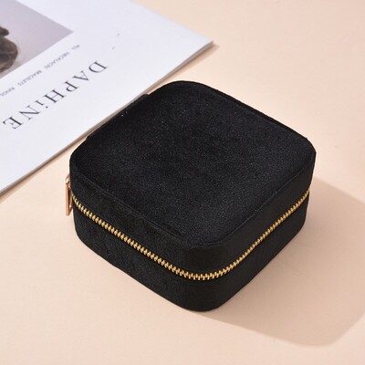 Plüss bársony ékszerdoboz nőknek Geometrikus négyzet alakú ékszertartó tok nyaklánc gyűrű fülbevaló utazási hordozható cipzáros dobozok