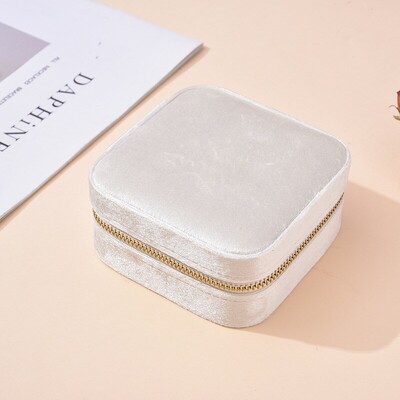 Plüss bársony ékszerdoboz nőknek Geometrikus négyzet alakú ékszertartó tok nyaklánc gyűrű fülbevaló utazási hordozható cipzáros dobozok