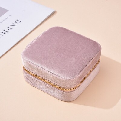 Plüss bársony ékszerdoboz nőknek Geometrikus négyzet alakú ékszertartó tok nyaklánc gyűrű fülbevaló utazási hordozható cipzáros dobozok