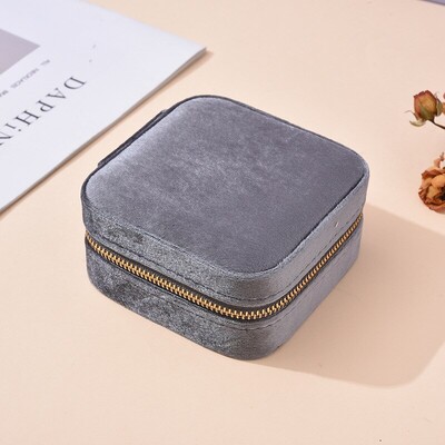 Plüss bársony ékszerdoboz nőknek Geometrikus négyzet alakú ékszertartó tok nyaklánc gyűrű fülbevaló utazási hordozható cipzáros dobozok