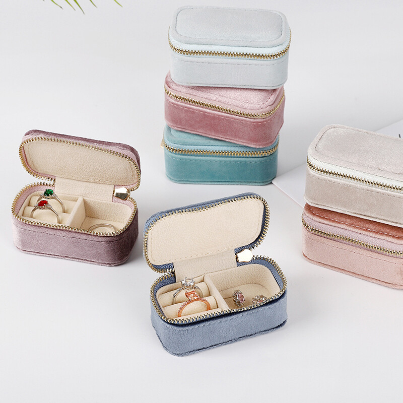 1kom Mini baršunasta kutija za prstenje Kutija za pohranu nakita Jednoslojne naušnice Ogrlica Organizator Boja bombona Torba s patentnim zatvaračem Putna prijenosna