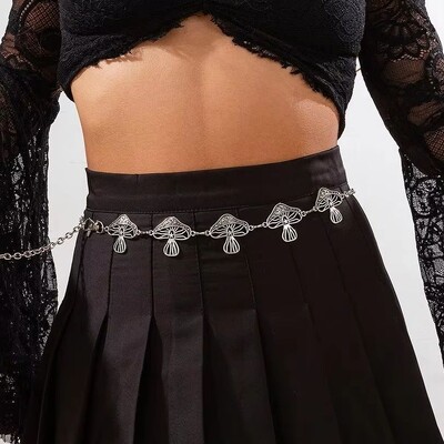 Ingemark Vintage Gothic Metal Mushroom Waist Belly Chain for Women Creative Halloween Dress Jeans Rave Body Jewelry Accessories