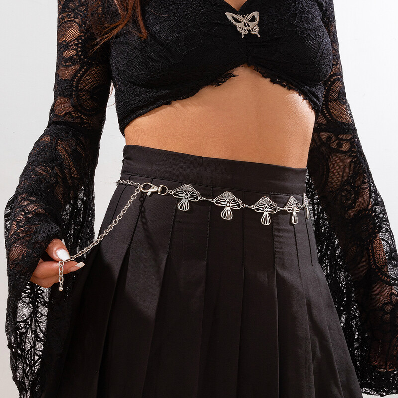 Ingemark Vintage Gothic Metal Mushroom Waist Brucho Chain pre ženy Creative Halloween Dress Jeans Rave Body Jewelry Accessories