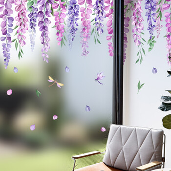 Φυτό Flower Vine Purple Flower Glass αυτοκόλλητο Θέμα παράθυρο σαλονιού Διακοσμητικό αυτοκόλλητο τοίχου Αυτοκόλλητο παράθυρου Ντουλάπες κρεβατοκάμαρας