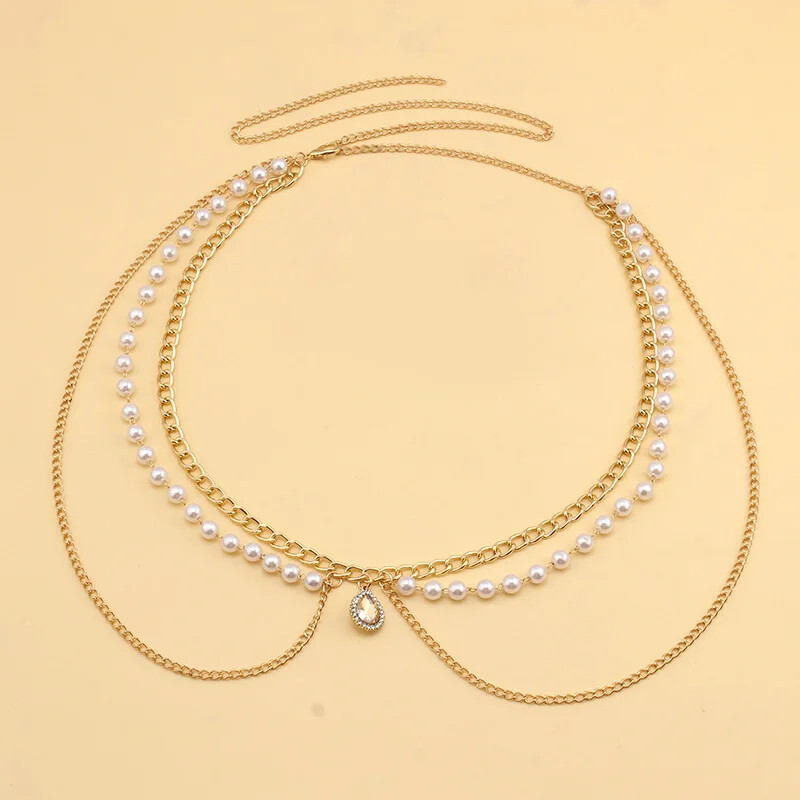 Madinga, universali, paprasta kelių sluoksnių metalinė kūno grandinė Unikali žalios spalvos brangakmenių inkrustuota juosmens grandinėlė tarpvalstybiniai papuošalai