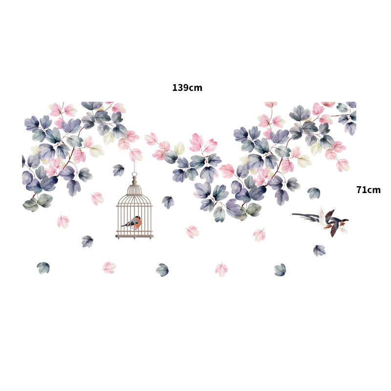 139*71cm Autocolante de perete cu flori Decor pentru pat Cușcă de păsări Decor pentru casa PVC DIY Vinil Decalcomanii pentru dormitor TV Canapea Cadouri de zi