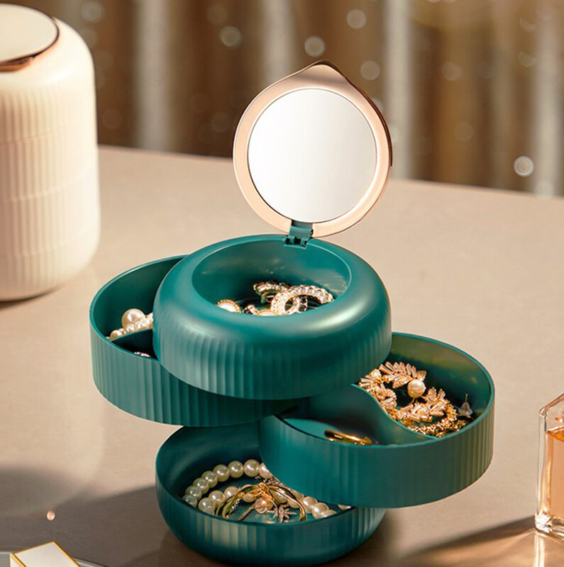 Többrétegű forgó tárolódoboz tükörrel Ékszerdoboz Fülbevaló Gyűrű Nyaklánc Karkötő Bross Besorolás Szervezet
