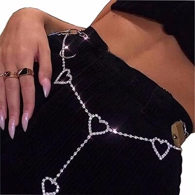 Rhinestone ķermeņa ķēdes jostas kristāla jostas ķēdes sirds kulons vasaras pludmales viduklis ķermeņa rotaslietas festivāls jostas vēdera rotaslietas sievietēm