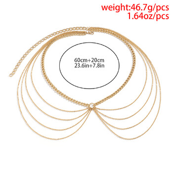 IngeSight.Z Пънк Многопластова верига с пискюли на ханша с висока талия за жени Златен цвят Метална верига Пояс за парти рокля Колани Аксесоари