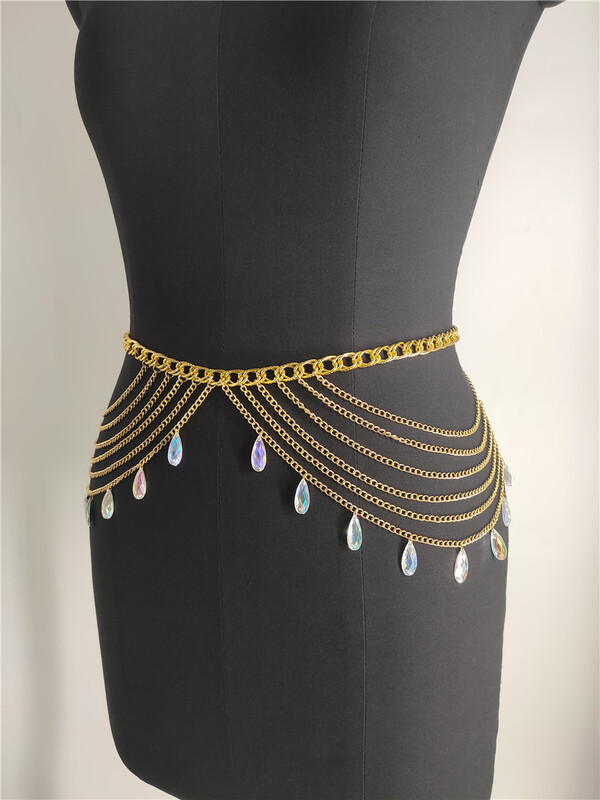 Retro moteriškas mados pilvo žavesys juosmens grandinės pakabukas ilgas kutas petnešėlės pilvo grandinėlės moteriškos kūno aksesuarai Stonefans papuošalai