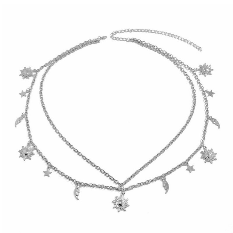 Lanț pentru talie Moon Star Charm, Lanț pentru burtă cu ciucuri, bijuterii pentru petrecere pe plajă, accesorii de vară