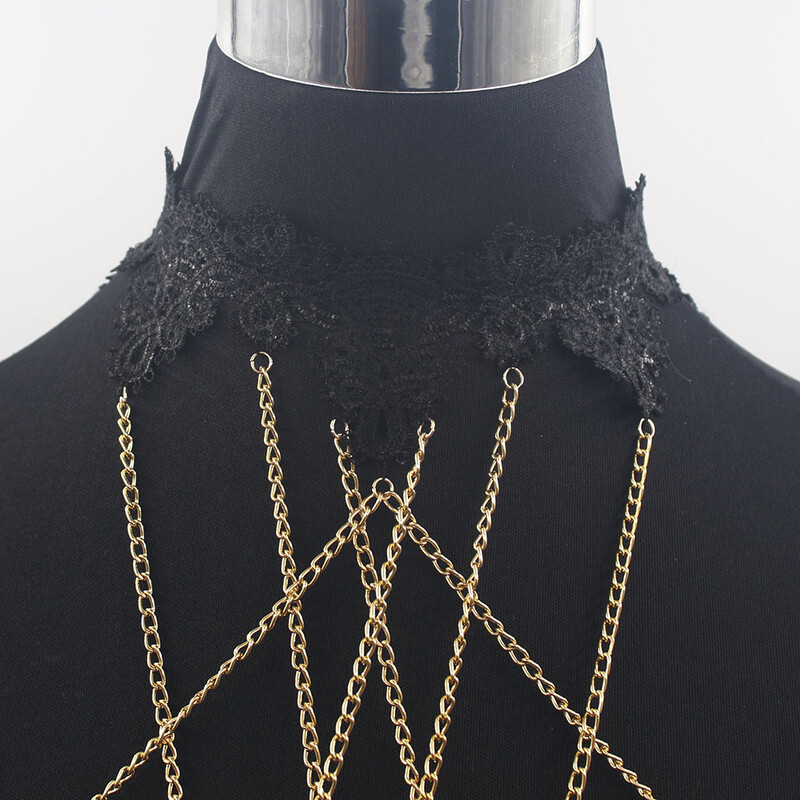 Luxusné dlhé strapce, čierna čipka, kvetinová retiazka, dámske duté veľké gotické choker viacvrstvové retiazky, elegantné párty šperky