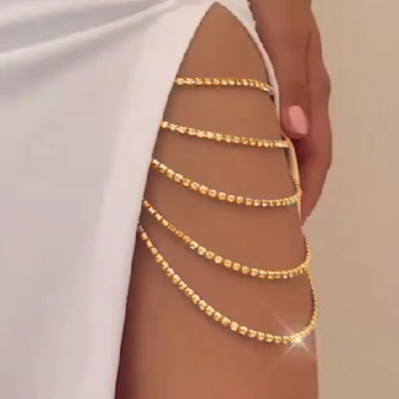 Bijuterii sexy cu strasuri cu mai multe straturi pentru picioare pentru coapsă pentru femei Bikini de plajă, lanț elastic pentru picioare, harnaș pentru jartieră, bijuterii pentru corp