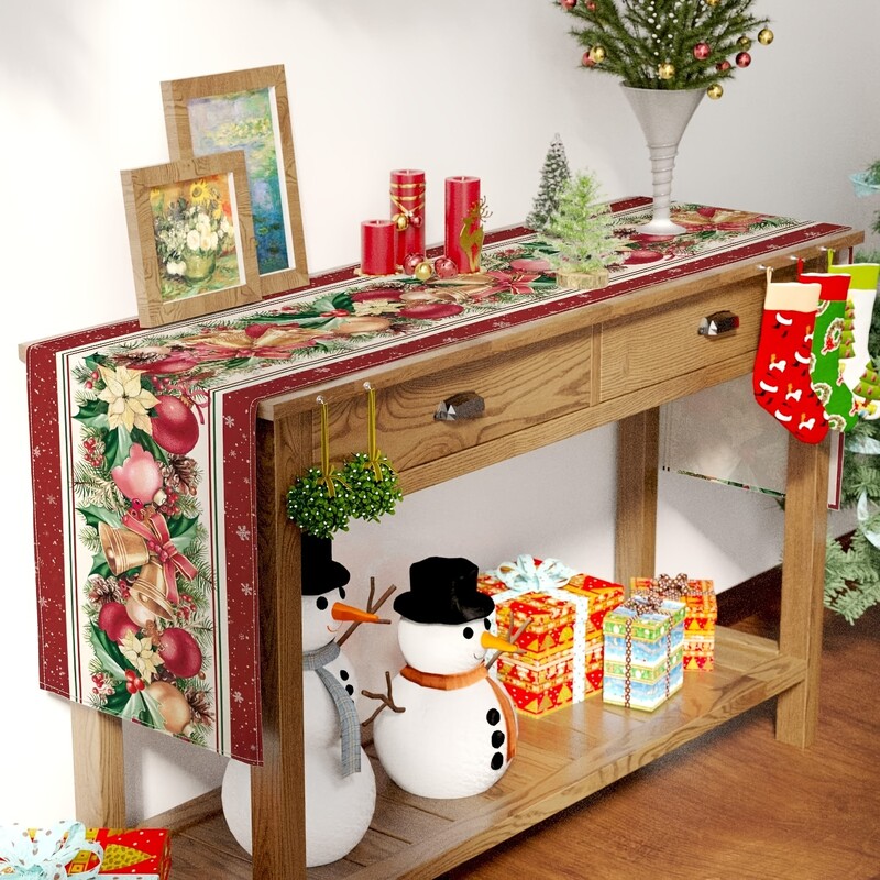 Karácsonyfa mintás téglalap alakú vászon asztali futók Ünnepi parti dekorációk Mosható étkezőasztal futók Karácsonyi dekoráció