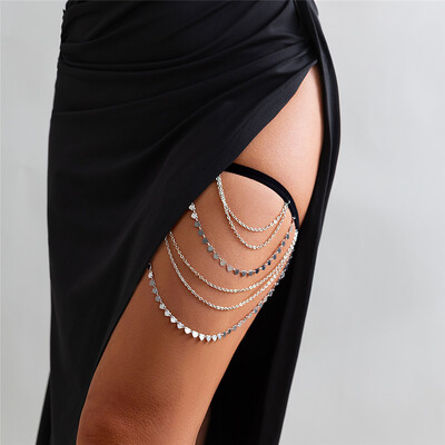 Boho szexi rugalmas pólyás kötszeres lábszár comblánc női bikini nyári szív bojtos medál többrétegű harisnyakötő öv testékszer