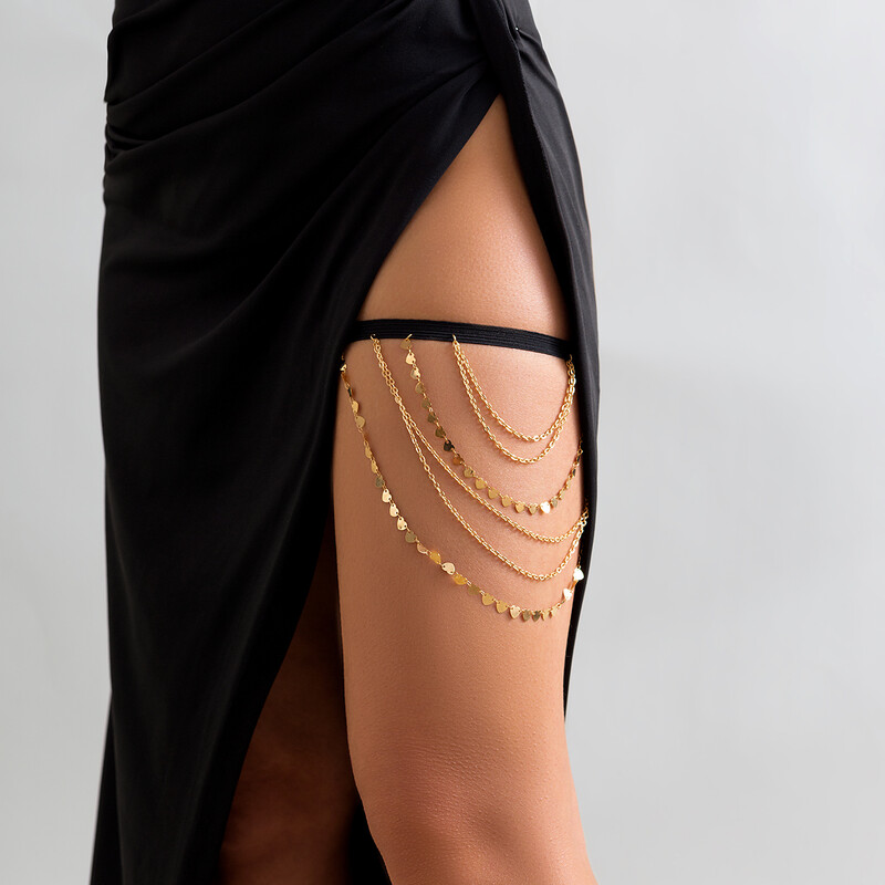 Boho szexi rugalmas pólyás kötszeres lábszár comblánc női bikini nyári szív bojtos medál többrétegű harisnyakötő öv testékszer