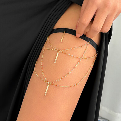 Πολλαπλών στρώσεων Boho Elastic Band Bandage Pag Chain Thigh Chain for Women Bikini Goth Rod Φούντα κρεμαστό κοσμήματα ζωνών καλτσοδέτας Δώρο Νέο