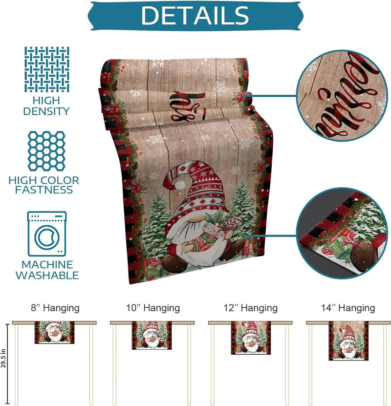 Božićni patuljak Božićno drvce Lanene staze za stol Dekoracija kuhinjskog stola Višekratne staze za blagovaonski stol Božićni ukrasi 2024.