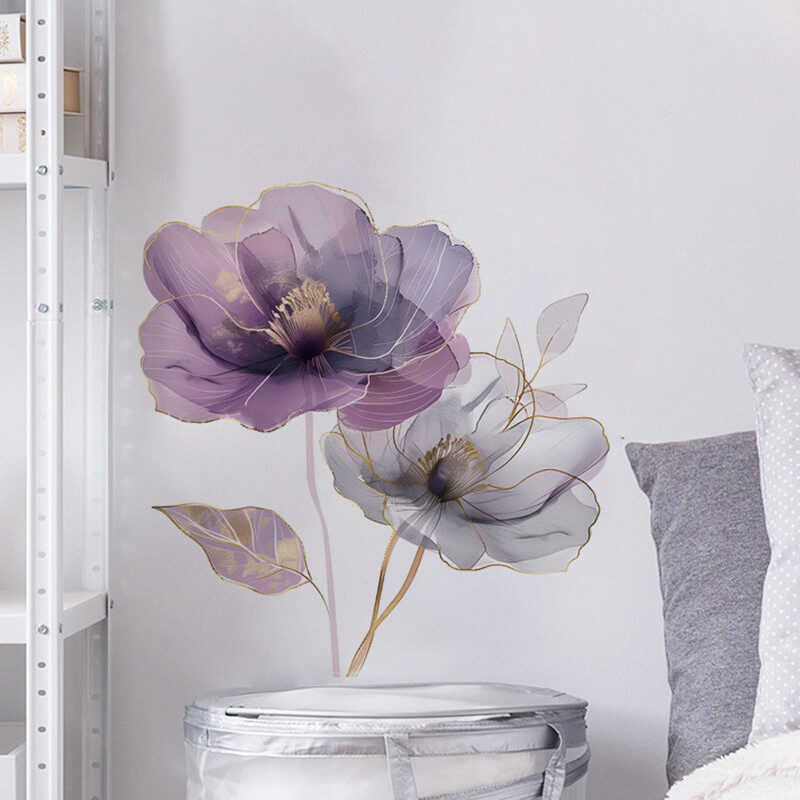 Autocolant de perete cu flori violete Dormitor Decorare interioară Camera de zi Tapet detașabil Autocolante autoadezive