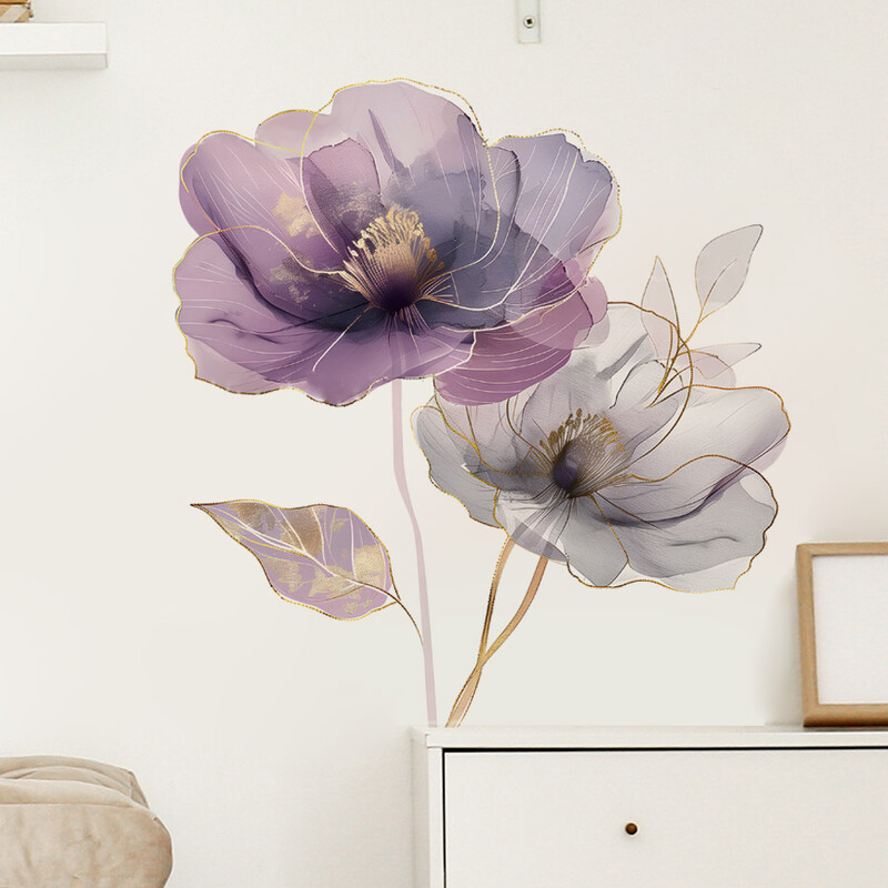 Autocolant de perete cu flori violete Dormitor Decorare interioară Camera de zi Tapet detașabil Autocolante autoadezive