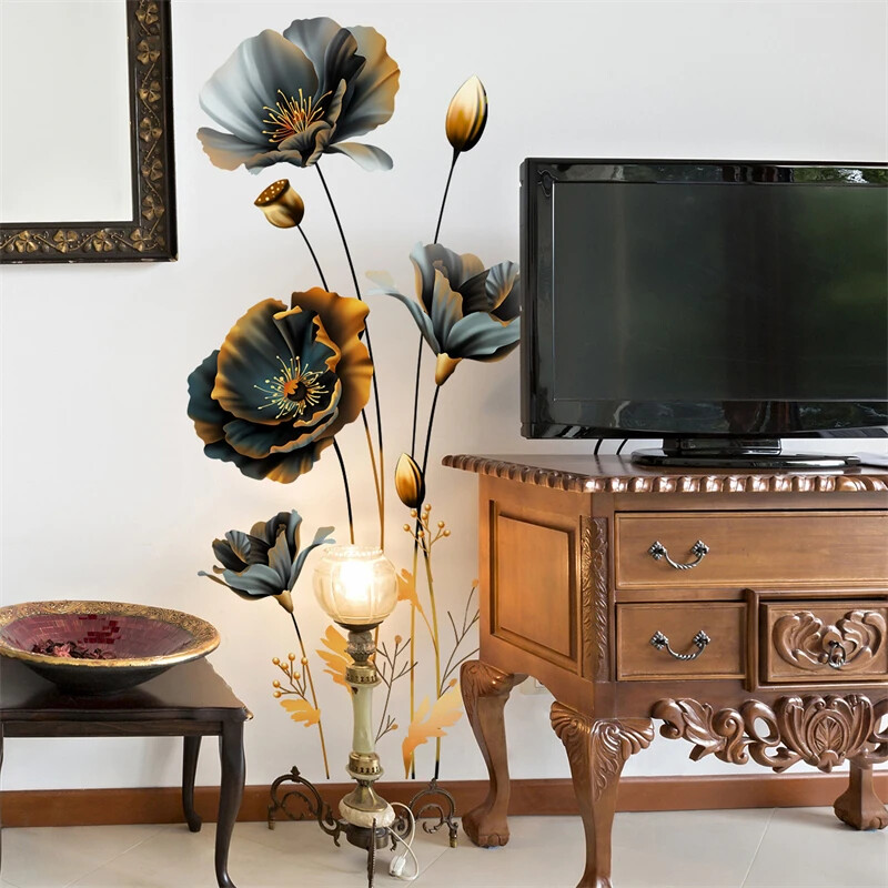 Nagy domborműves virágok fali matricák nappalihoz hálószoba fali dekoráció falmatricák öntapadó 3D háttérképek lakberendezés