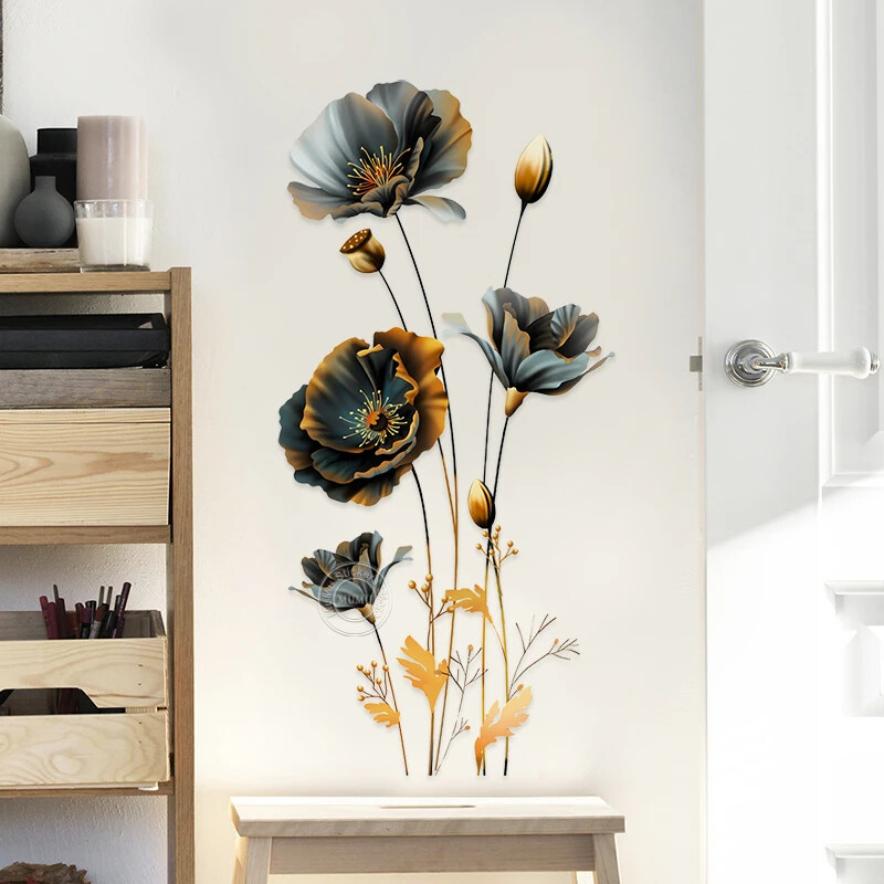 Nagy domborműves virágok fali matricák nappalihoz hálószoba fali dekoráció falmatricák öntapadó 3D háttérképek lakberendezés