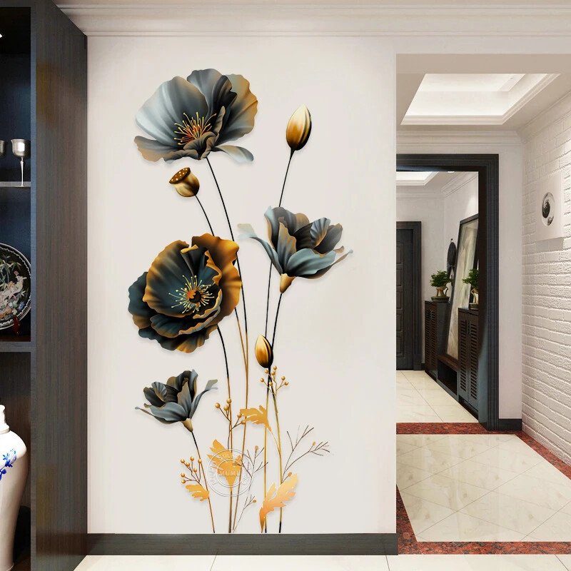 Nagy domborműves virágok fali matricák nappalihoz hálószoba fali dekoráció falmatricák öntapadó 3D háttérképek lakberendezés
