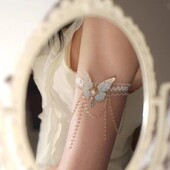 [Ieškoma šviesos] Gradiento mėlyna mėtų mambo nėrinių drugelio kutų rankinė grandinėlė moteriška Retro Palace High Beauty Lolita kojų grandinėlė