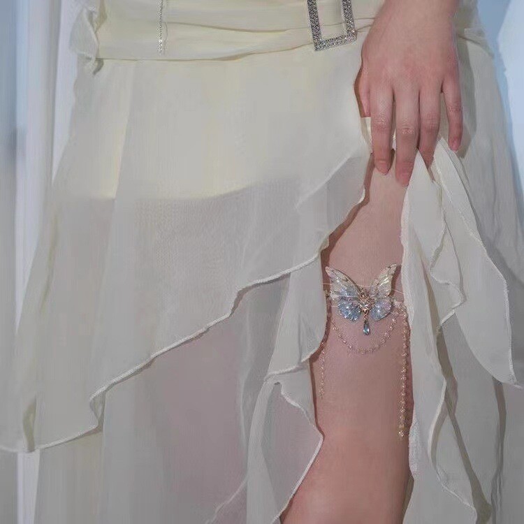 [Ieškoma šviesos] Gradiento mėlyna mėtų mambo nėrinių drugelio kutų rankinė grandinėlė moteriška Retro Palace High Beauty Lolita kojų grandinėlė