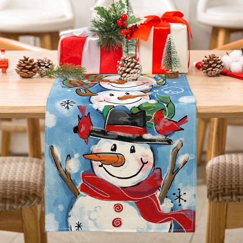 Karácsonyi aranyos hóember ágynemű asztali futók Ünnepi parti dekorációk parasztház Konyha étkezőasztal futó karácsonyi dekorációk