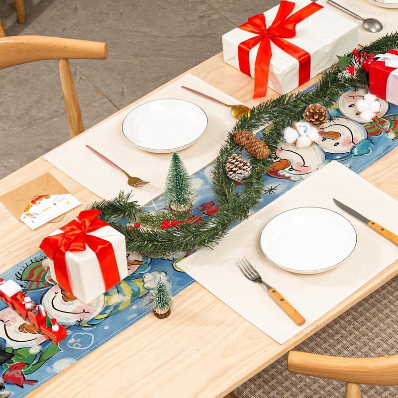 Karácsonyi aranyos hóember ágynemű asztali futók Ünnepi parti dekorációk parasztház Konyha étkezőasztal futó karácsonyi dekorációk