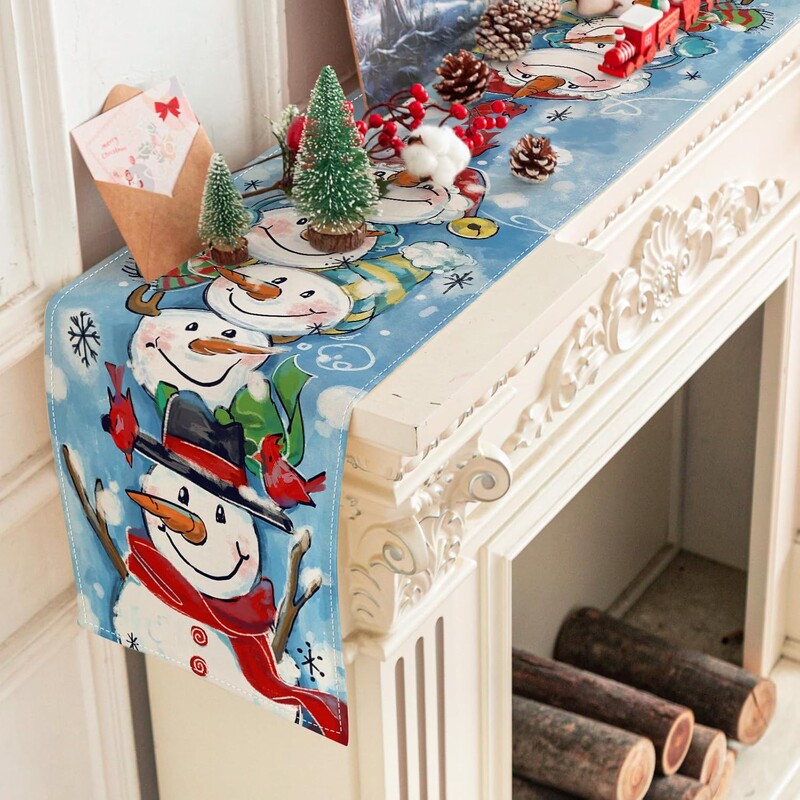 Karácsonyi aranyos hóember ágynemű asztali futók Ünnepi parti dekorációk parasztház Konyha étkezőasztal futó karácsonyi dekorációk