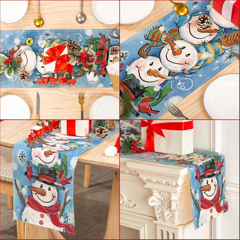 Karácsonyi aranyos hóember ágynemű asztali futók Ünnepi parti dekorációk parasztház Konyha étkezőasztal futó karácsonyi dekorációk