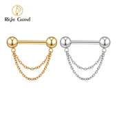 Jobb Grand ASTM F136 titán menet nélküli nyomótüske mellbimbóvédő gyűrű duplaláncú lógással 14G súlyzó piercing ékszer