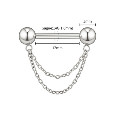Jobb Grand ASTM F136 titán menet nélküli nyomótüske mellbimbóvédő gyűrű duplaláncú lógással 14G súlyzó piercing ékszer