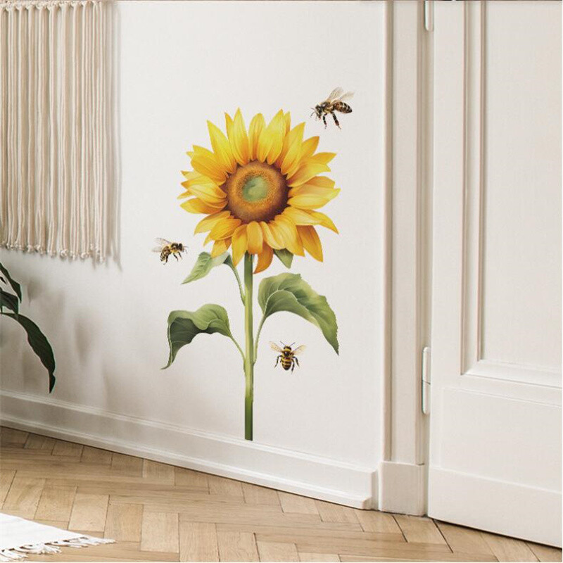 1 DB festett napraforgó méh falmatricák gyerekszobába hálószoba előcsarnokba lakberendezési öntapadó tapéta