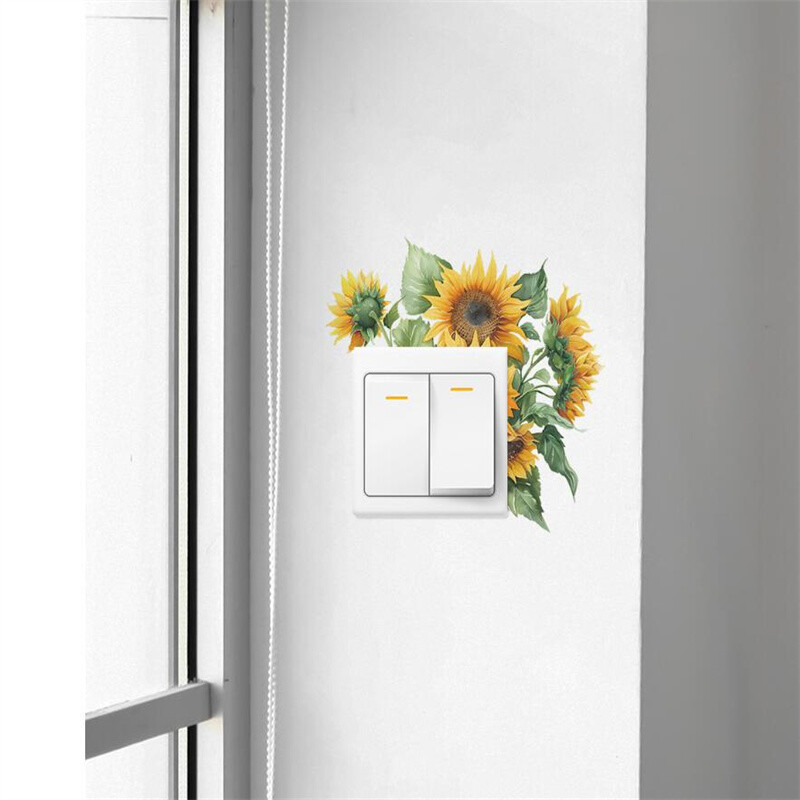 1 db színes kis sárga napraforgó kapcsoló fali matrica nappali előtérbe lakberendezési nagykereskedelem 18*19cm