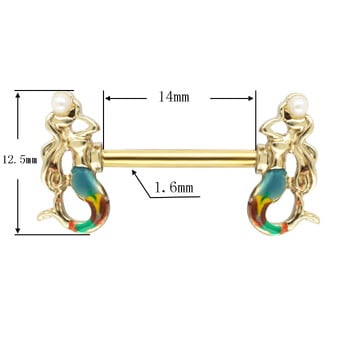 JHJT 2PCS Δαχτυλίδια θηλών 14G 316L από ανοξείδωτο ατσάλι Διπλό Γοργόνα Θηλή Shied Barbell Piercing Κοσμήματα