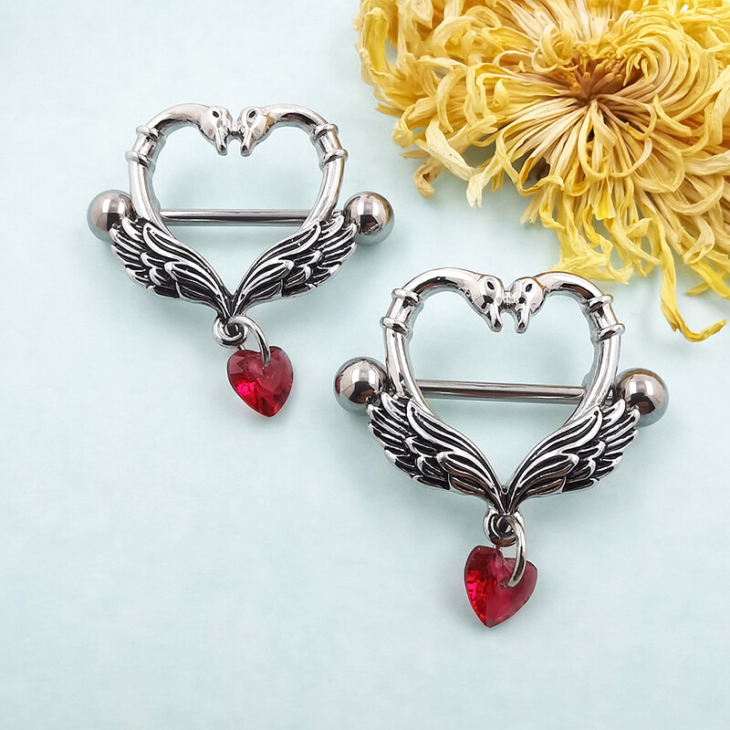 JHJT 14G 2PCS krūšu pīrsings 316L nerūsējošā tērauda gulbja sirds krūšu stieņa ķermeņa pīrsings