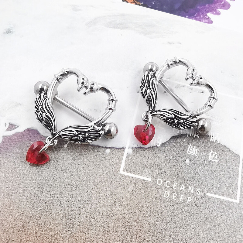 JHJT 14G 2PCS krūšu pīrsings 316L nerūsējošā tērauda gulbja sirds krūšu stieņa ķermeņa pīrsings