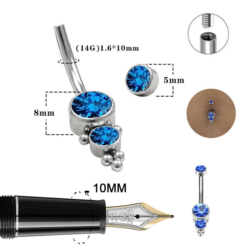Módne piercing do pupka z titánu ASTM F136, 5/8 mm, zirkónové kamene 5A, gotické krúžky do pupka, Ombligo PIERC pre ženy