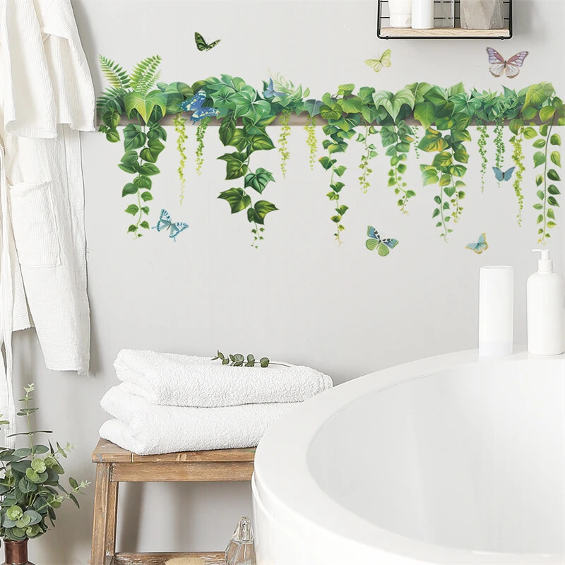 Frunze de mărar verde, plantă de viță de vie, fluture, dormitor, sufragerie, fundal, perete, autocolante decorative, decor pentru casa, decalcomanii de artă