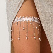 Ingemark, elegant, imitație de perle, ciucuri, picior, coapsă, lanț pentru femei, bandaj elastic, portjartieră, bijuterii pentru corp, accesorii pentru miercuri, cadou