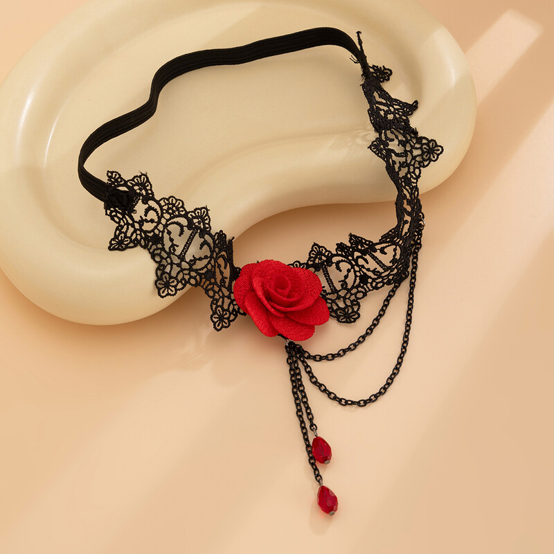 Ingemark Goth Big Rose Flower Band elastică pentru picior Lanț pentru coapsă pentru femei Miere mireasa ciucuri Link Bijuterii pentru corp Accesorii de Halloween