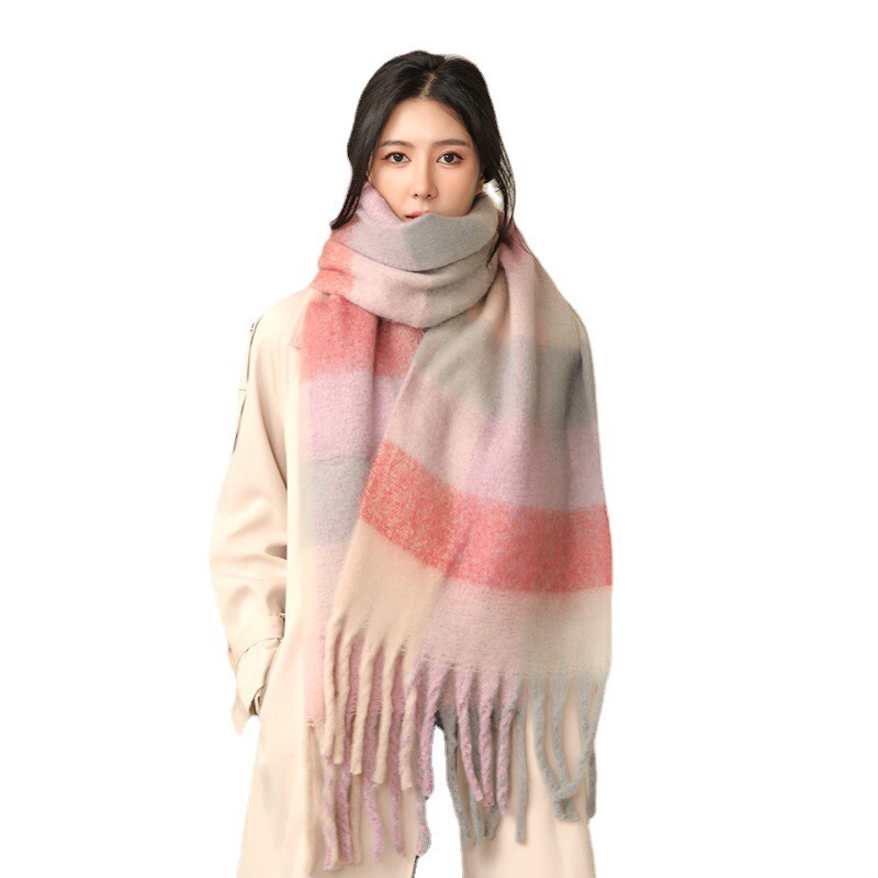 35 *220CM luksuzni karirani šal topao zimi Kašmir poput duginih kariranih modni svestrani ženski šal s resicama