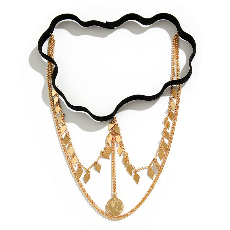 IngeSight.Z Koreai fekete rugalmas szalag comblánc gótikus fém fej érme függő láblánc női vintage testékszerek