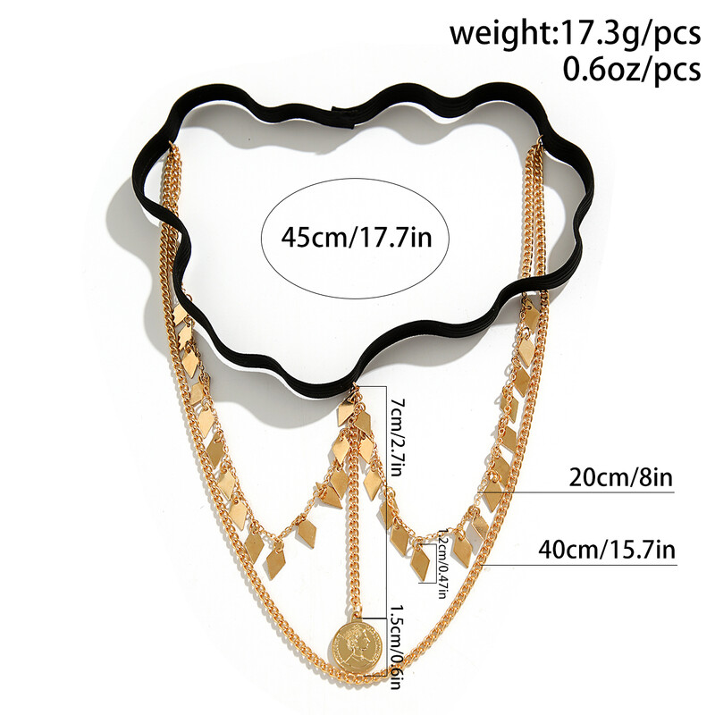 IngeSight.Z Koreai fekete rugalmas szalag comblánc gótikus fém fej érme függő láblánc női vintage testékszerek