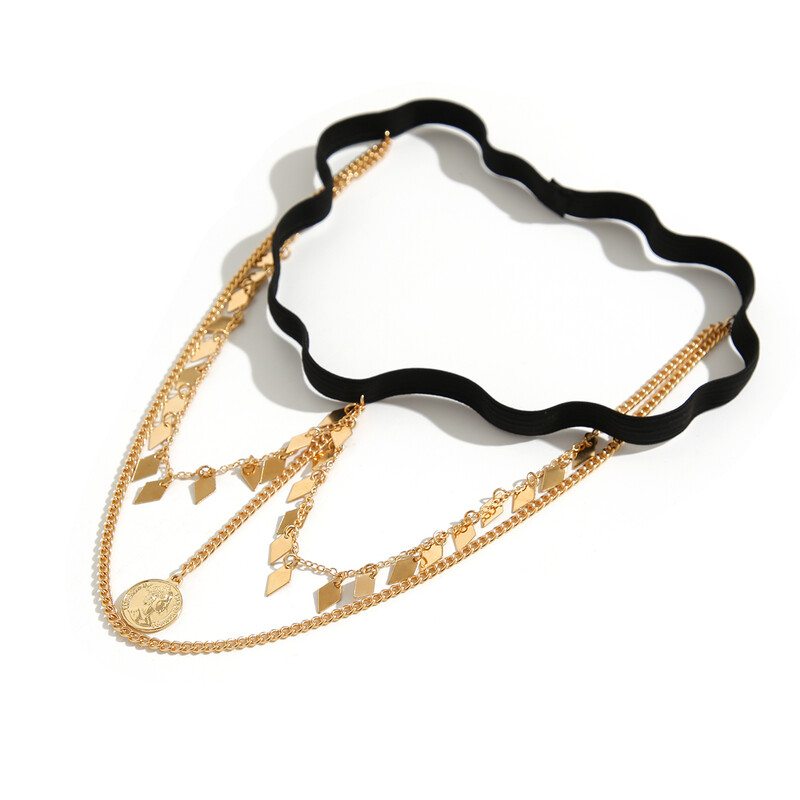 IngeSight.Z Koreai fekete rugalmas szalag comblánc gótikus fém fej érme függő láblánc női vintage testékszerek