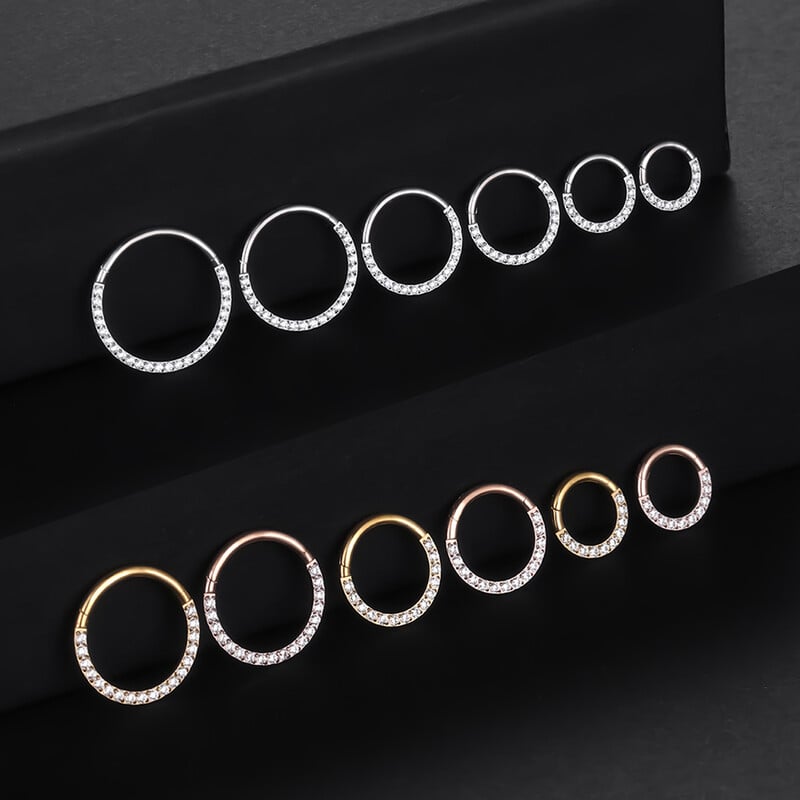 14G/16G/18G titánové krúžky do nosa G23 s kĺbovým segmentom, náušnice s helixom, piercing do chrupavky a tragusu, septum, kliker.